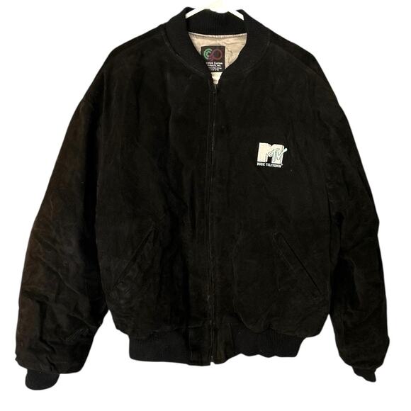 VTG MTv Genuine Suede Bomber Jacket Men's Med Creative Custom Products Black 80s
